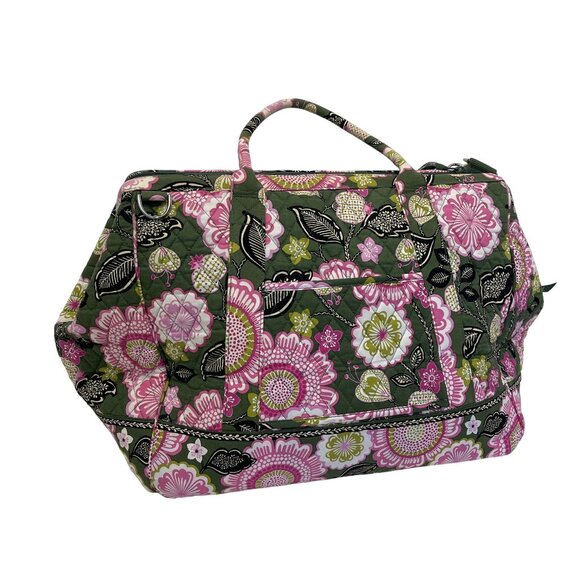 Vera Bradley Floral Travel Duffel Bag Pink Green Pattern Cotton Quilted Large - Picture 2 of 4